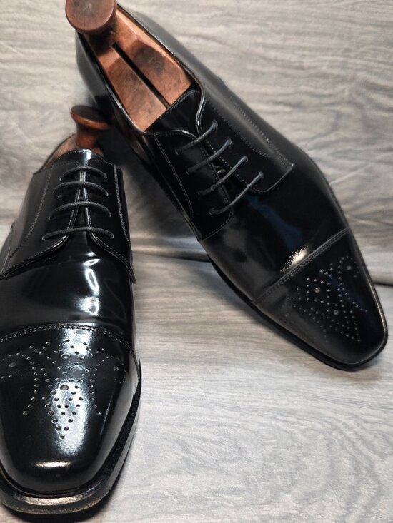 Giovacchini Black Cap Toe Oxford Men\'s Brogue Dress Shoe Made in Italy Size 10.5 main image 6
